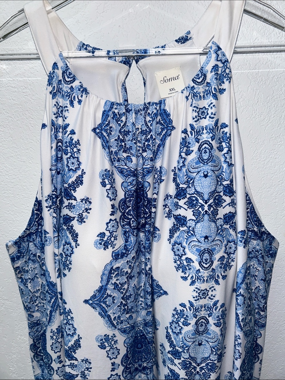 Soma Short Swing Dress Built-In Bra Pockets White + Blue Floral Print EUC XXL 2X - Picture 2 of 10